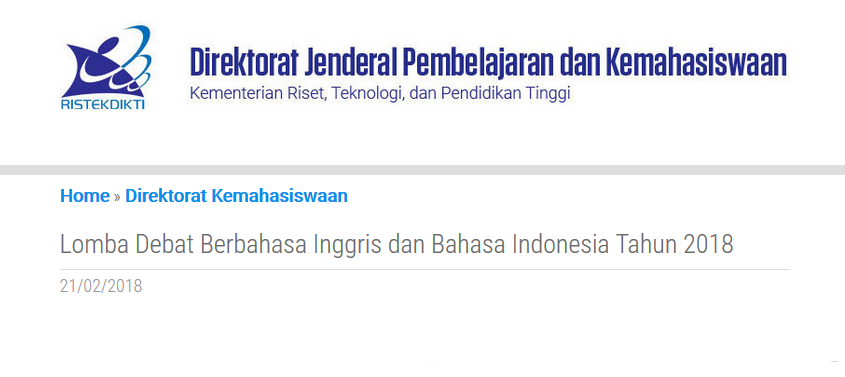 Lomba Debat Berbahasa Inggris dan Bahasa Indonesia Tahun 2018