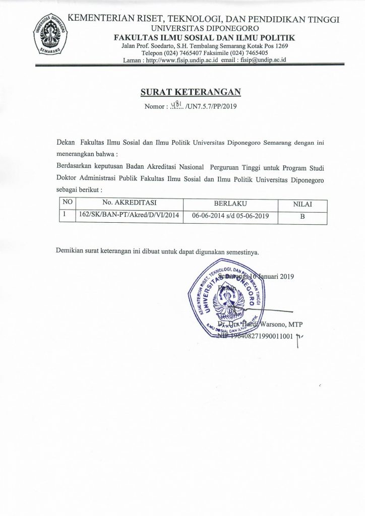 01_Doktor Administrasi Publik – Surat Keterangan Dekan | Fisip Undip