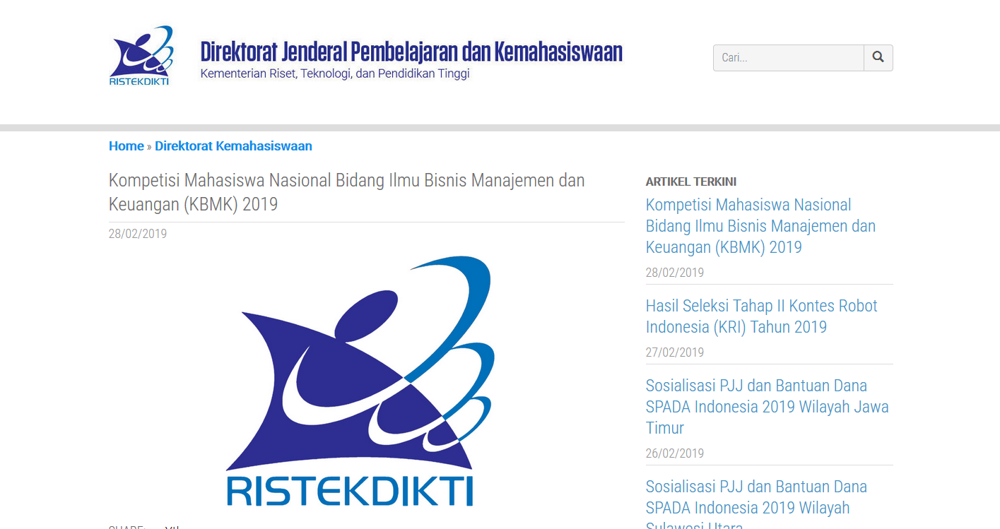 Kompetisi Mahasiswa Nasional Bidang Ilmu Bisnis Manajemen dan Keuangan (KBMK) 2019