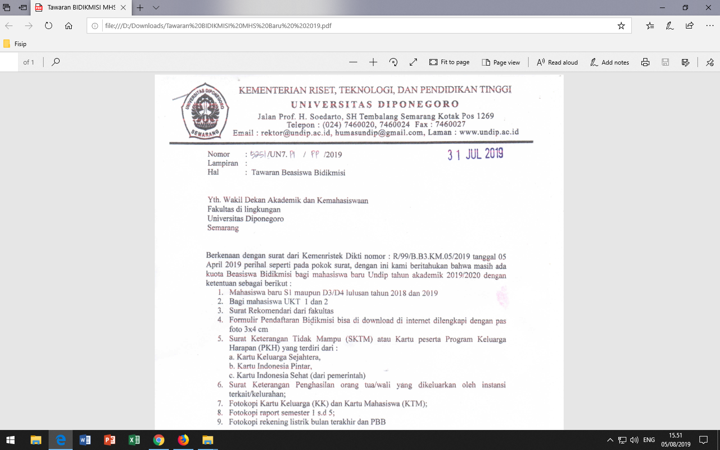 Kuota Tambahan Bidikmisi Untuk Mahasiswa Baru 2019