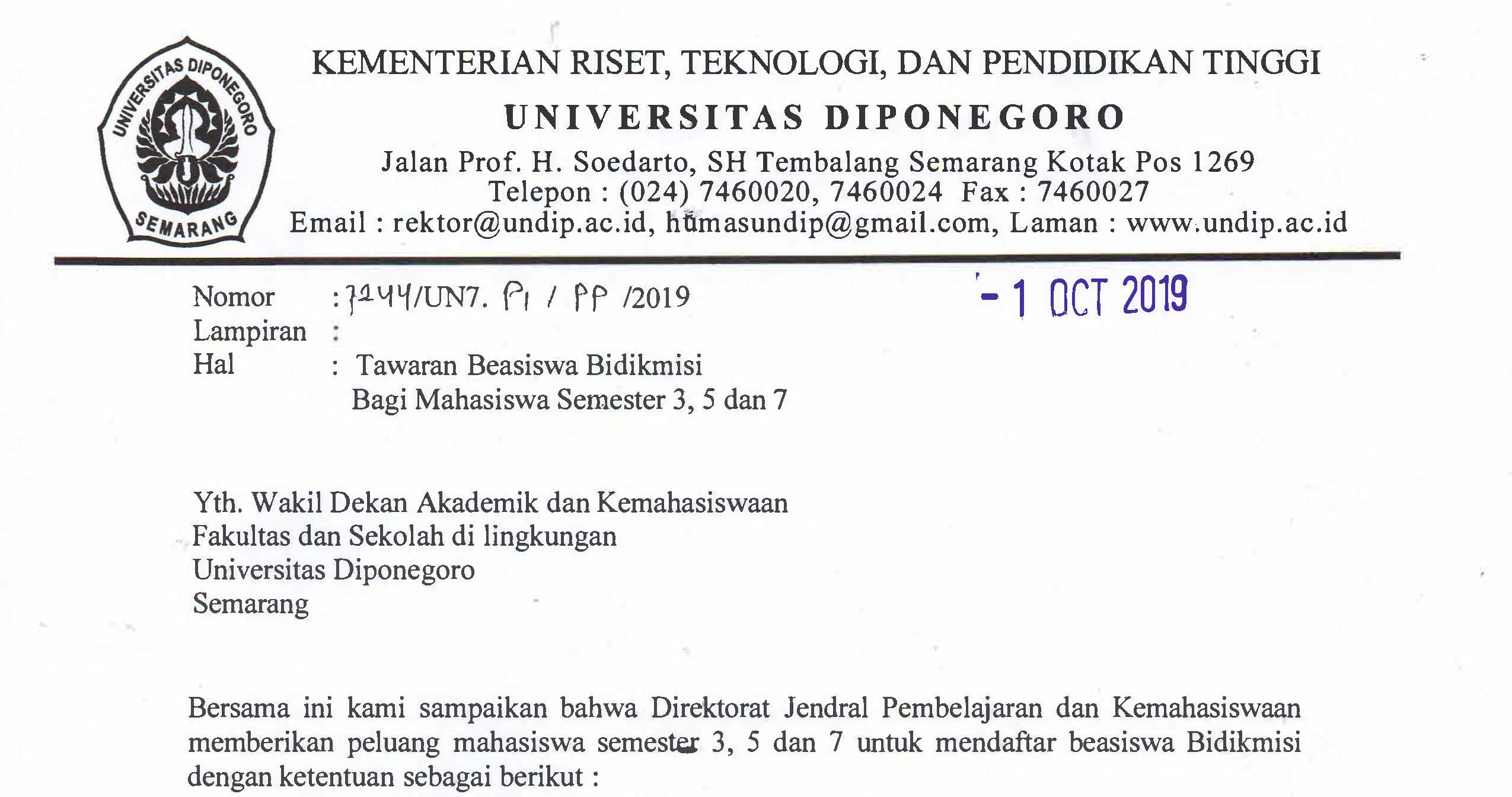 Tawaran Beasiswa Bidikmisi Mahasiswa Semester 3, 5 dan 7
