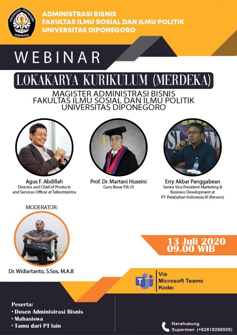 WEBINAR Lokakarya Kurikulum (MERDEKA) S2 Administrasi Bisnis – Fisip Undip