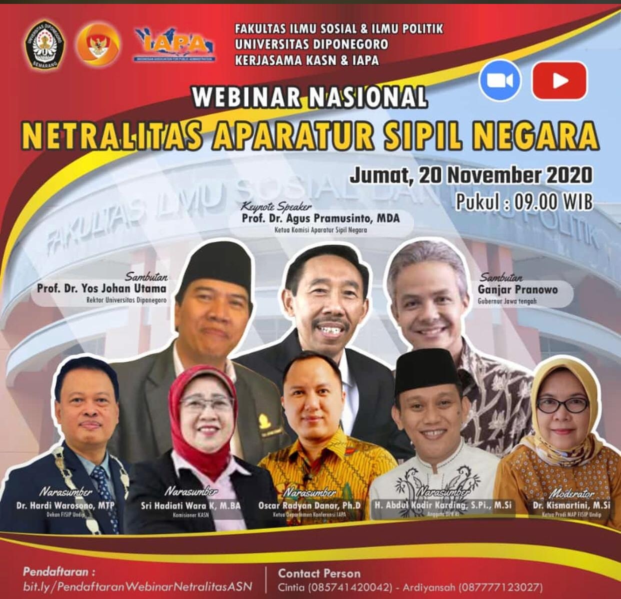 National Webinar | Civil Servant’s Neutrality And Socialization On JAGA ASN Of Universitas Diponegoro Series
