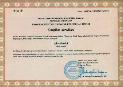 Sertifikat Akreditasi S1 Administrasi Publik - Fisip Undip