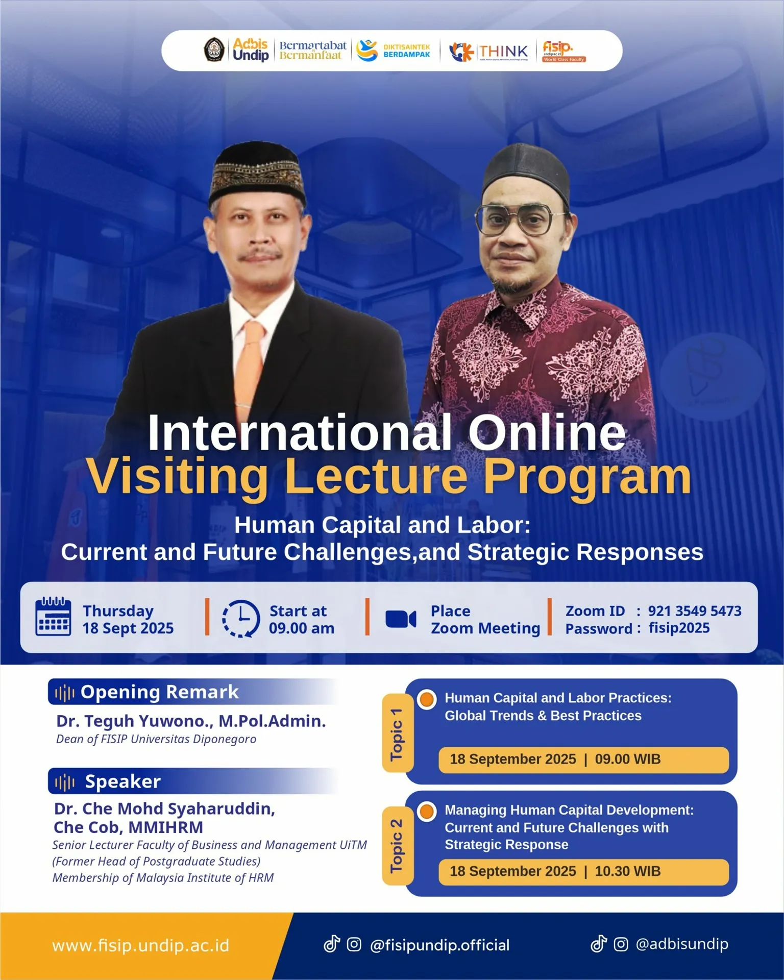 KBK THINK – Departemen Administrasi Bisnis FISIP UNDIP Gelar International Online Visiting Lecture Program dengan Tema Human Capital and Labor Current and Future Challenges, and Strategic Responses